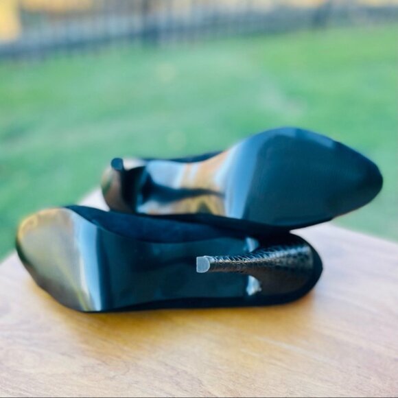 CURATIONS Black Suede Croc Embossed Cap Toe Stiletto Heels Size 8.5 - Picture 8 of 9